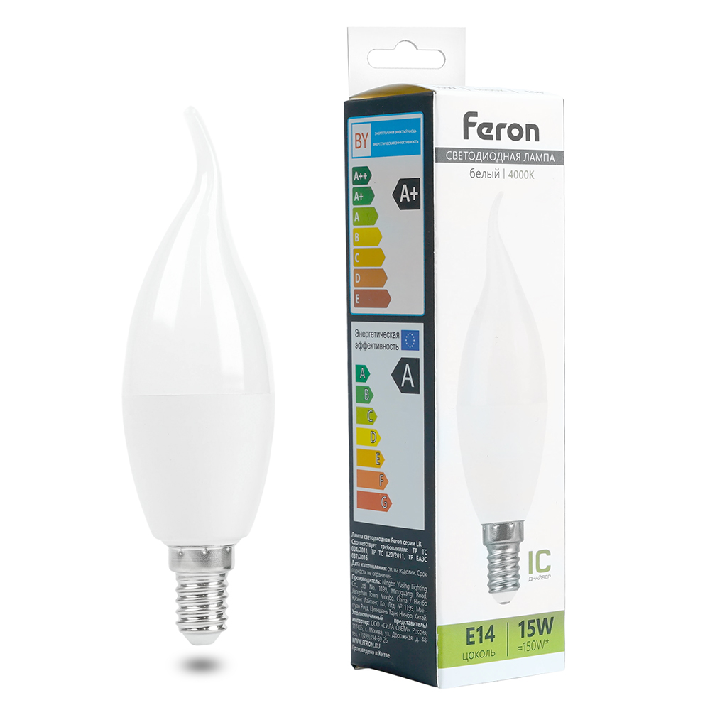 Лампа светодиодная FERON LB-980 15W 230V E14 4000K С37T 