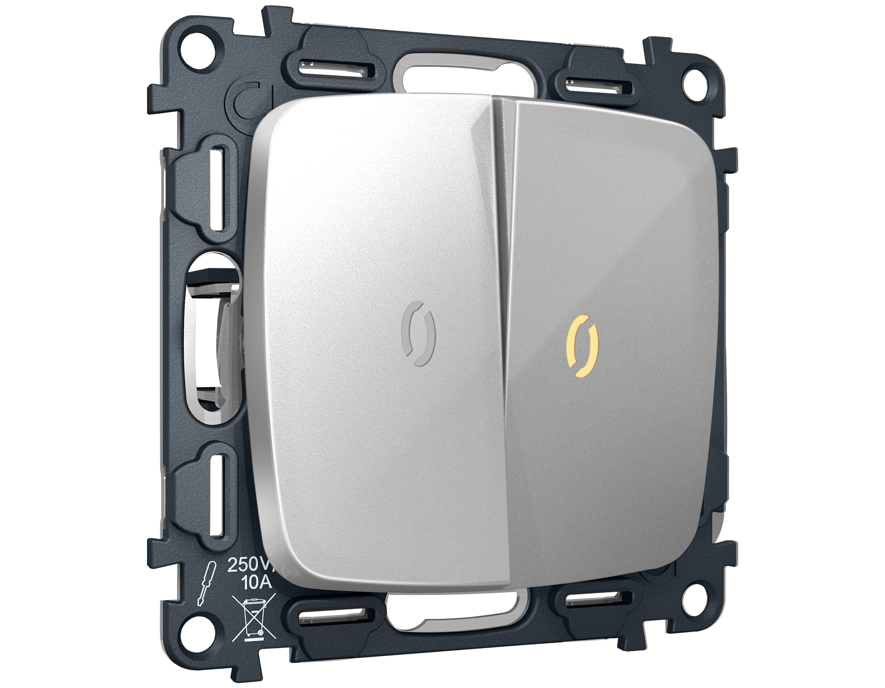 MO404010 Комплект механизма 2-кл выкл подсв 3200K OMEGA Серебро глянец QUANT(OP4040,VM115,G11Y)