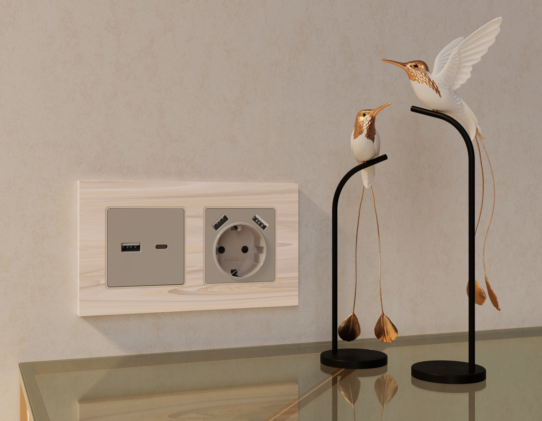 AP3710 Лицевая панель ALFA (Серо-бежевый матовый) для розетки 2USB A+C QUANT