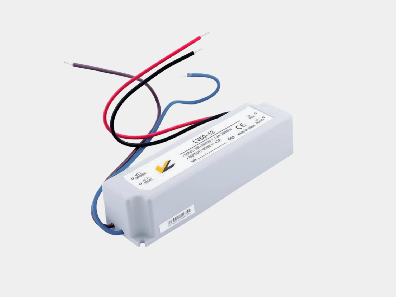 Блок питания для светодиодных лент IP 67 пластик 50 W, 12V, LV-50-12