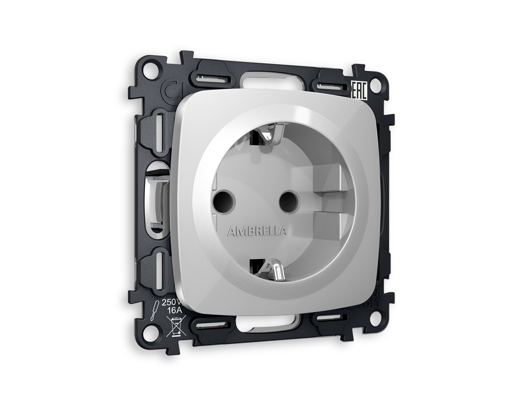 MO407010 Комплект механизма электр розетки OMEGA Серебро глянец с/з с шторками QUANT (OP4070,VM141)