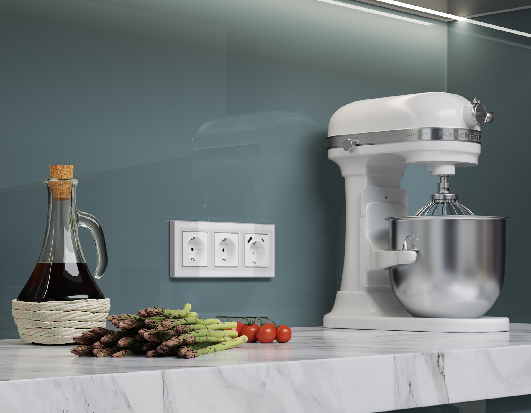 AP1070 Лицевая панель ALFA (Белый глянец) для электрической розетки с/з со шторками QUANT