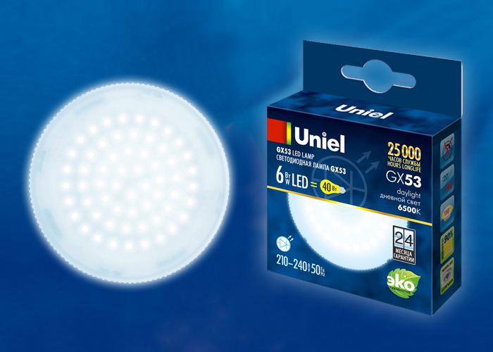 Лампа светодиодная UNIEL LED-GX53-6W/6500K/GX53/FR PLZ01WH картон