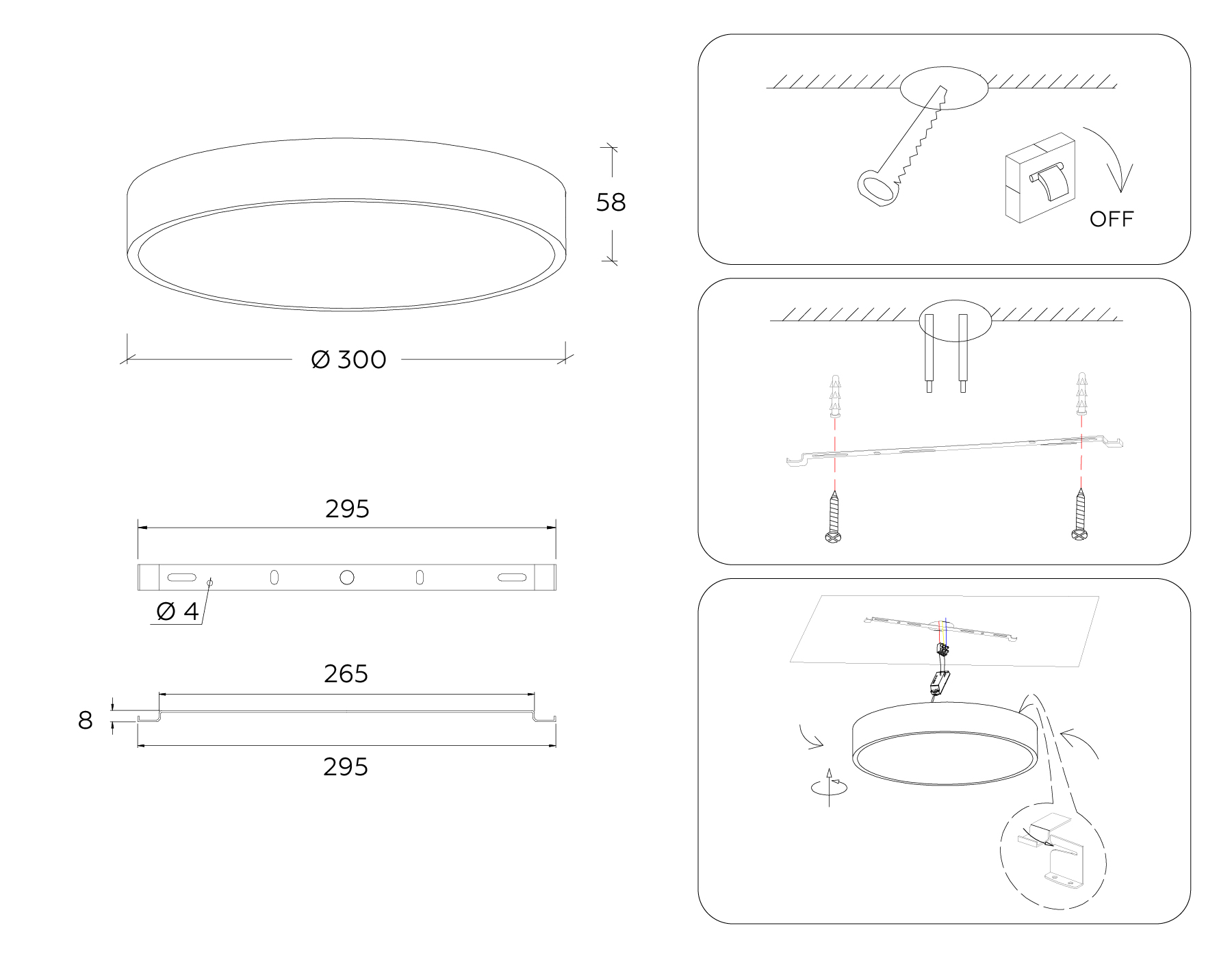 Светильник светодиодный Ambrella FV5523 WH белый LED 35W 3000K D300*58 (Без ПДУ)