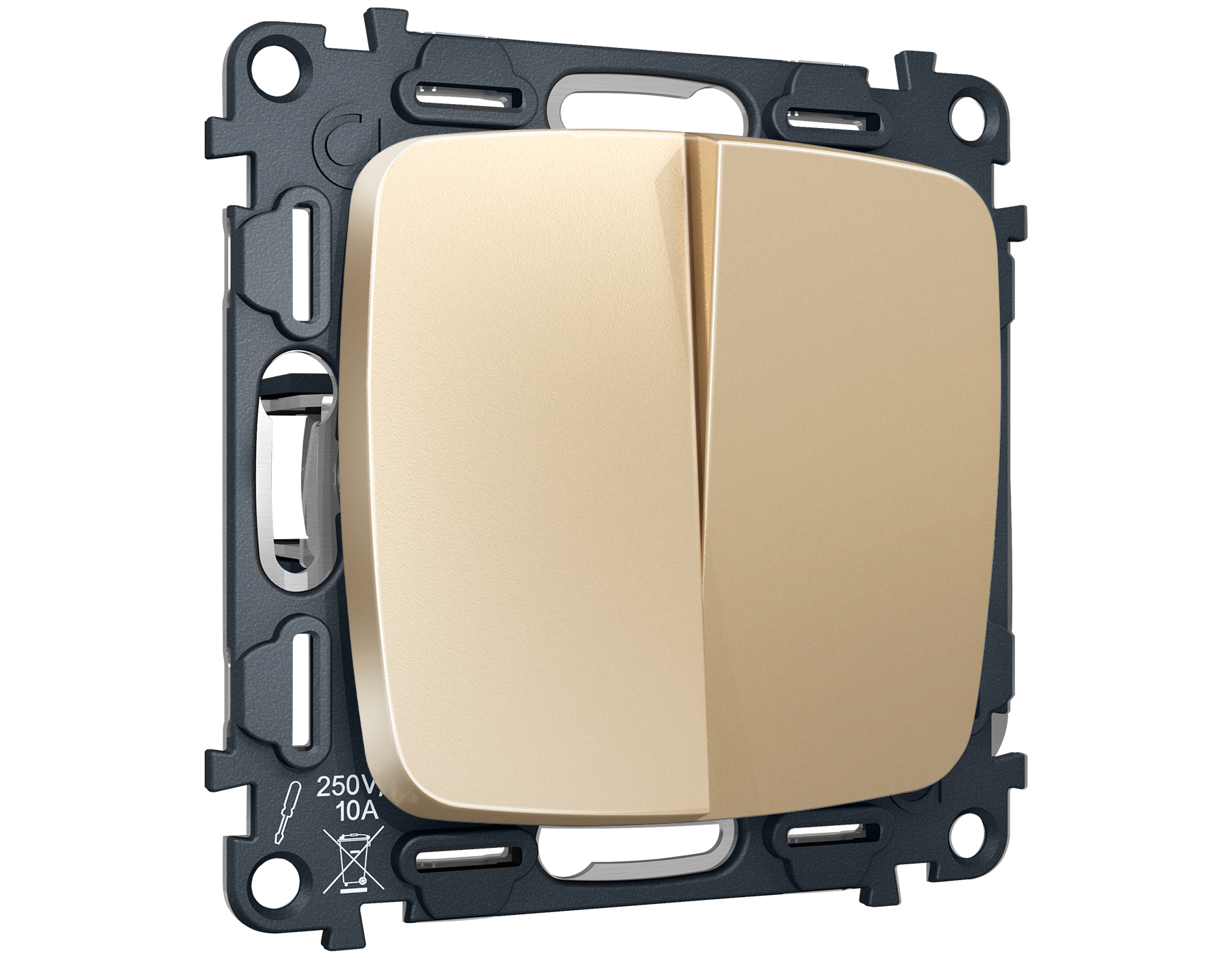 MO603030 Комплект механизма 2-клавишного перекрестного выключателя 10A-250V OMEGA Шампань QUANT (OP6