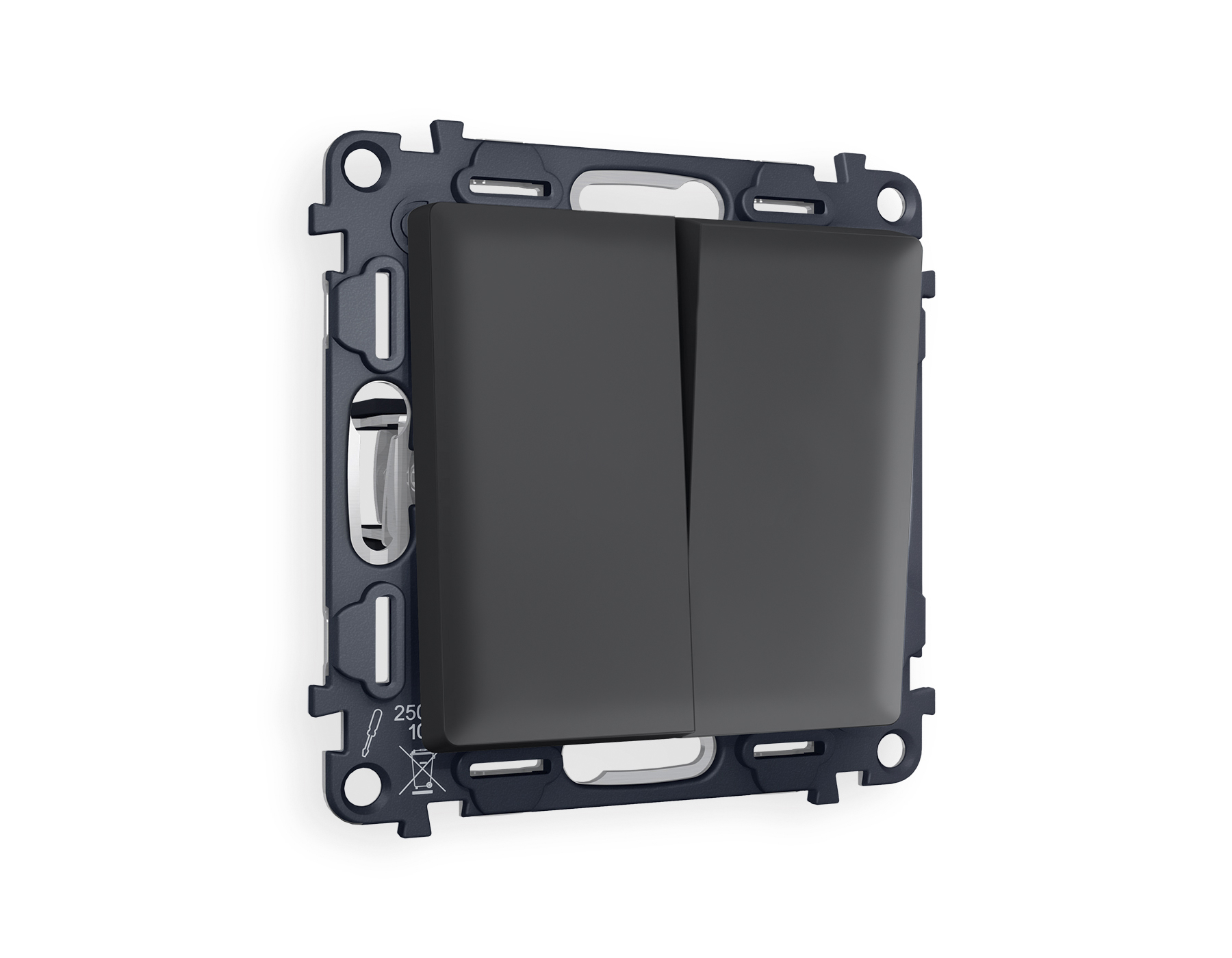 MA903030 Комплект механизма 2-клавишного перекрестного выключателя 10A-250V ALFA Графит мягкое касан