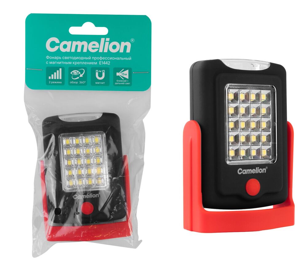 Фонарь CAMELION E1442 (универс., LED+SMD, черн / красн., 3XR03, магн,, пласт., блистер-пакет)