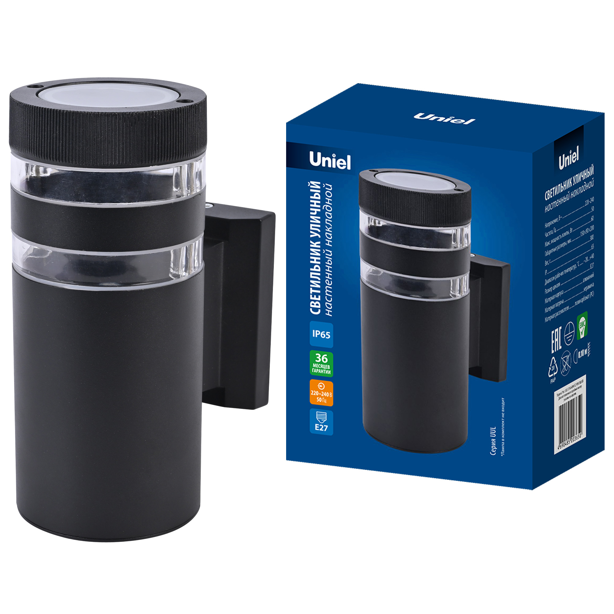 Светильник уличный UNIEL UUL-S19A 60W/E27 IP65 BLACK накладной Корпус черный