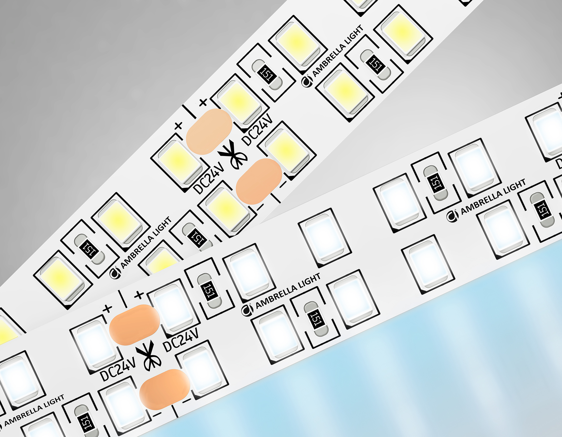 Светодиодная лента AMBRELLA GS3703 2835 240Led /24W m/ 24V IP20 6500K/ 5000*14*1.2mm (2 конт.)