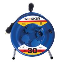 Удлинитель на катушке STEKKER PRF02-41-30 4-местный с/з, 30м, серия Professional, синий