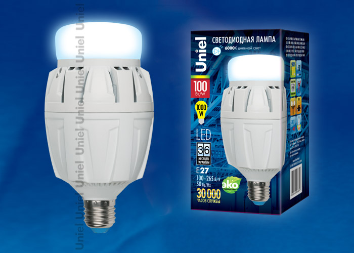 Лампа светодиодная UNIEL LED-M88-100W/DW/E27/FR ALV01WH картон матовая, алюминий, 6000К