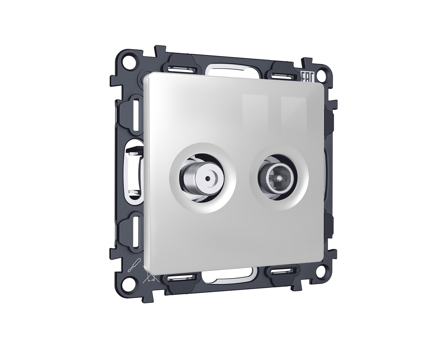 MA413310 Комплект механизма розетки TV оконечной + SAT 5-862MHz 3.5dB/950-2150MHz 3.5dB ALFA Серебро