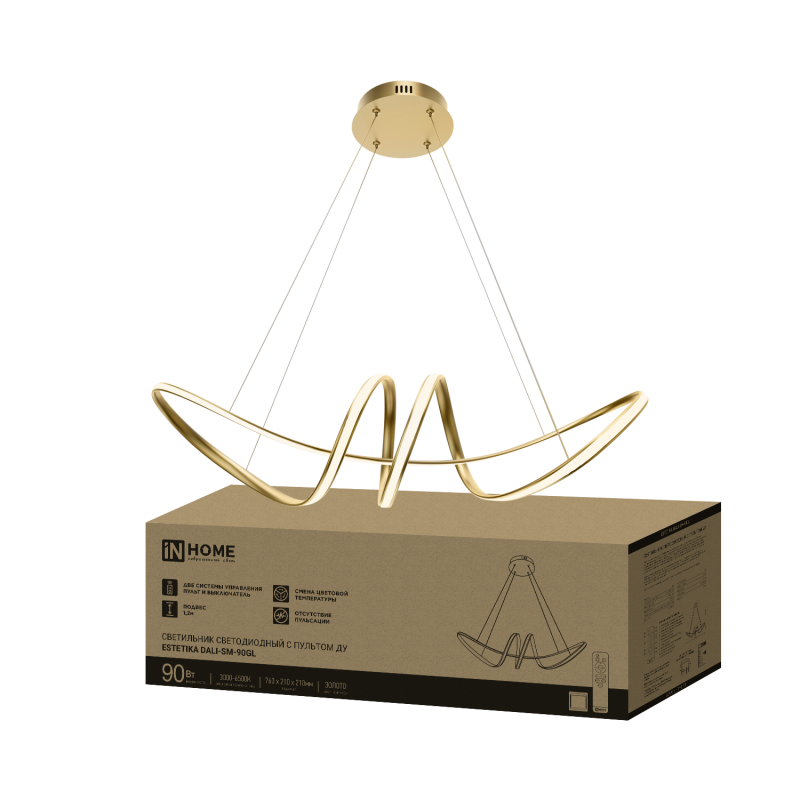 Светильник светодиодный ESTETIKA DALI-SM-90GL 90Вт 230В 3000-6500K 760х210x210мм 1.2м трос ДУ золото