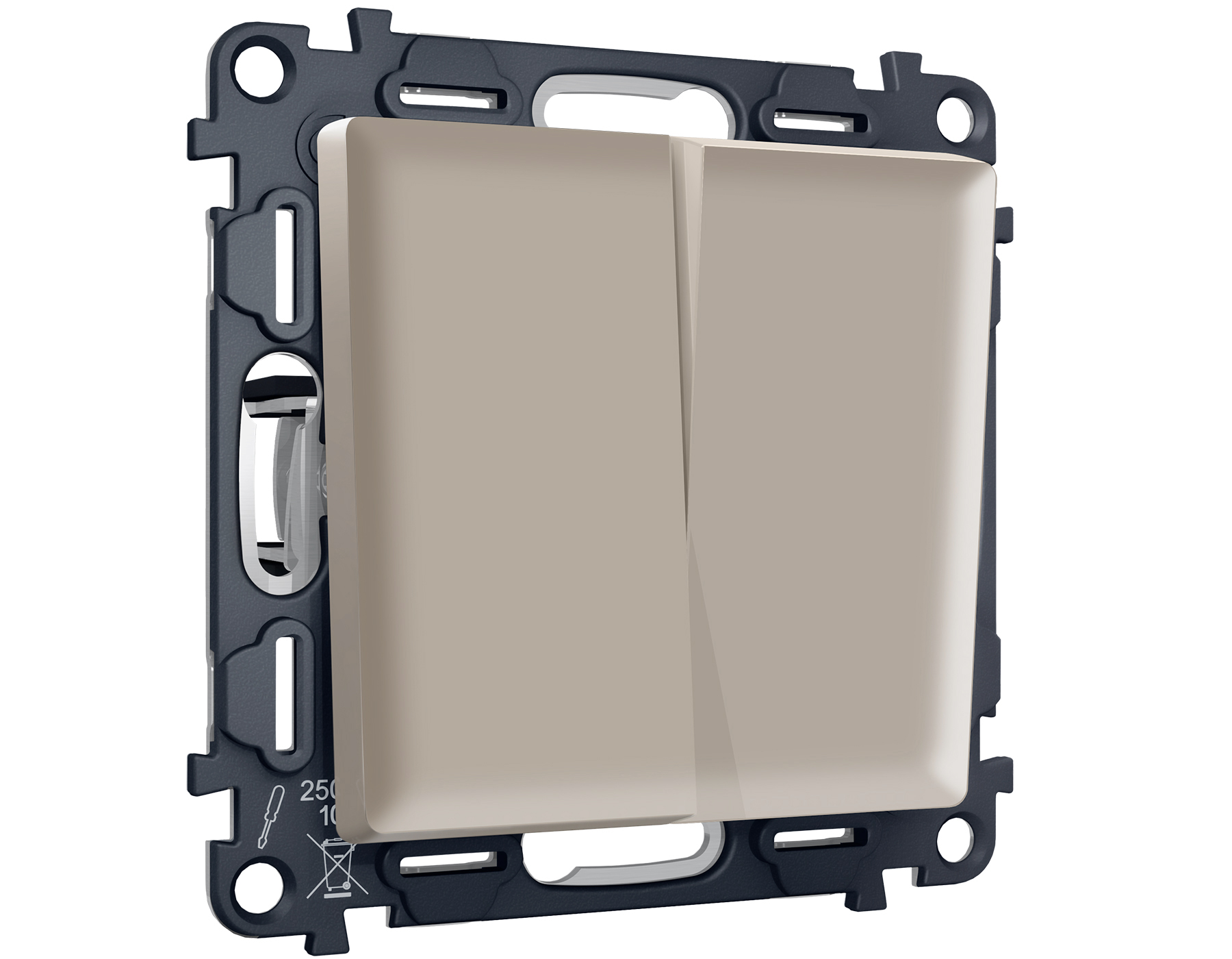 MA363030 Комплект механизма 2-клавишного перекрестного выключателя 10A-250V ALFA Серо-бежевый матовы