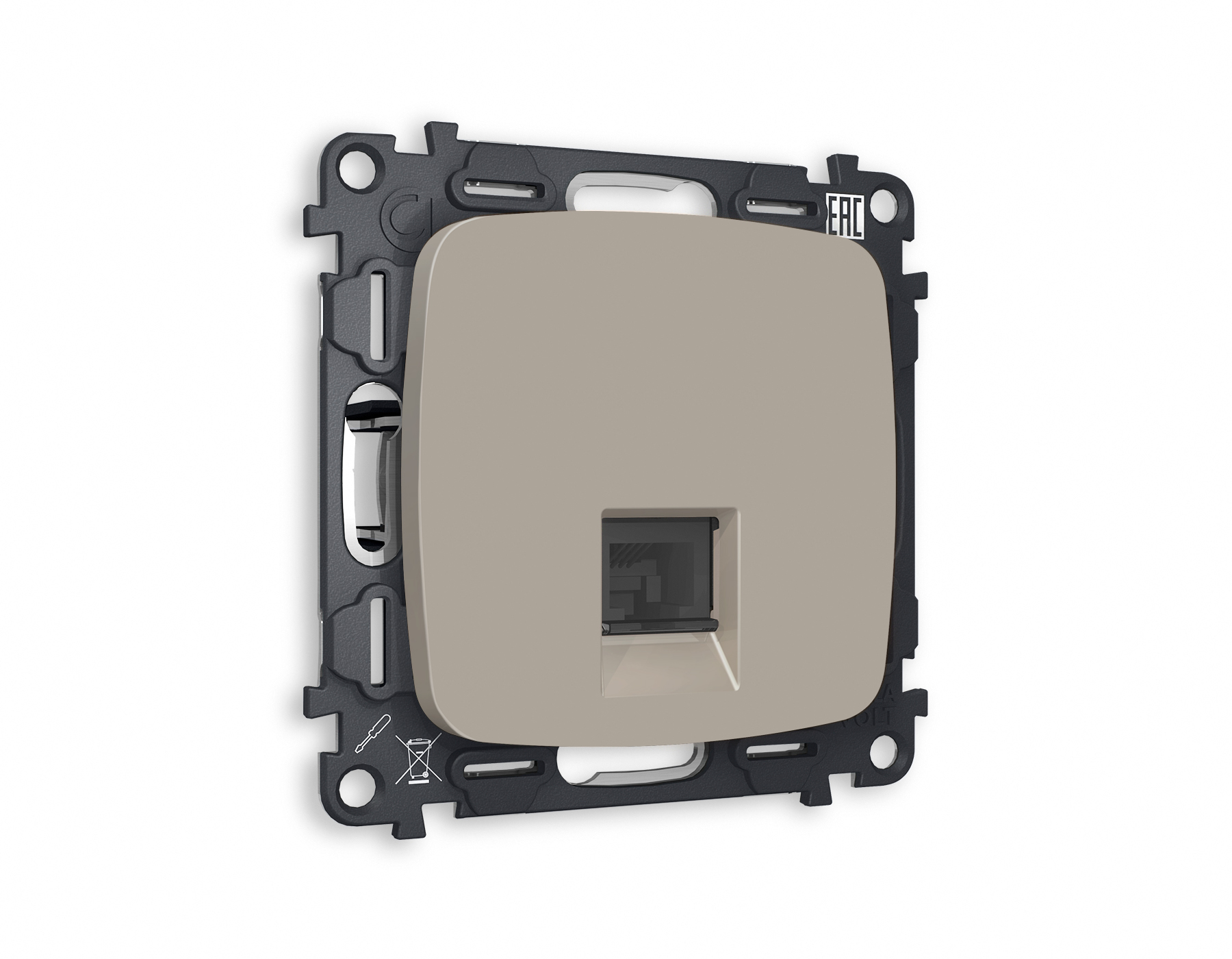 MO372030 Комплект механизма телеф розетки OMEGA Серо-бежевый матовый RJ-11(4P4C) QUANT(OP3720,VM190)