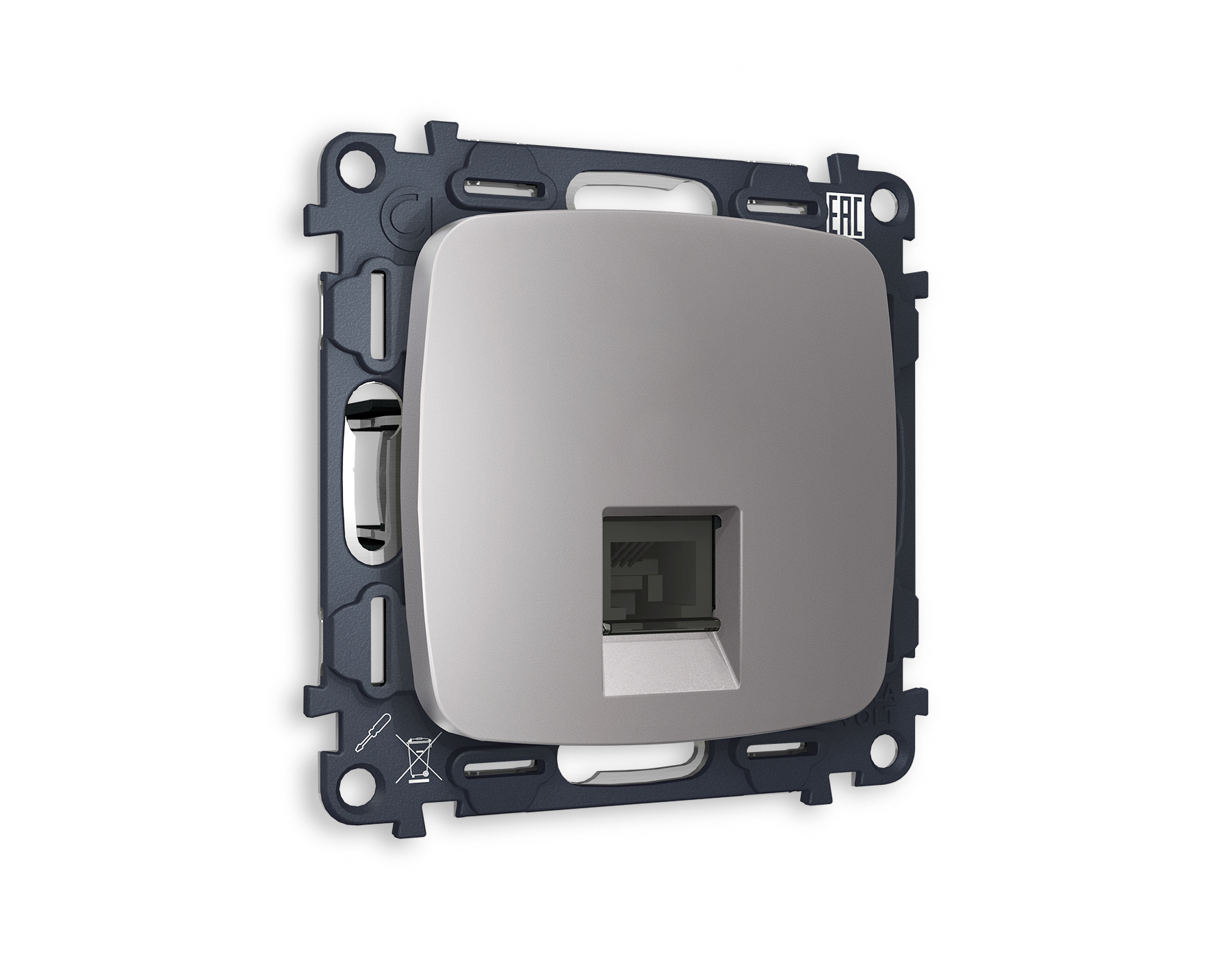 MO512010 Комплект механизма компьютер розетки OMEGA Сталь матовый RJ-45(8P8C) QUANT(OP5120,VM188)