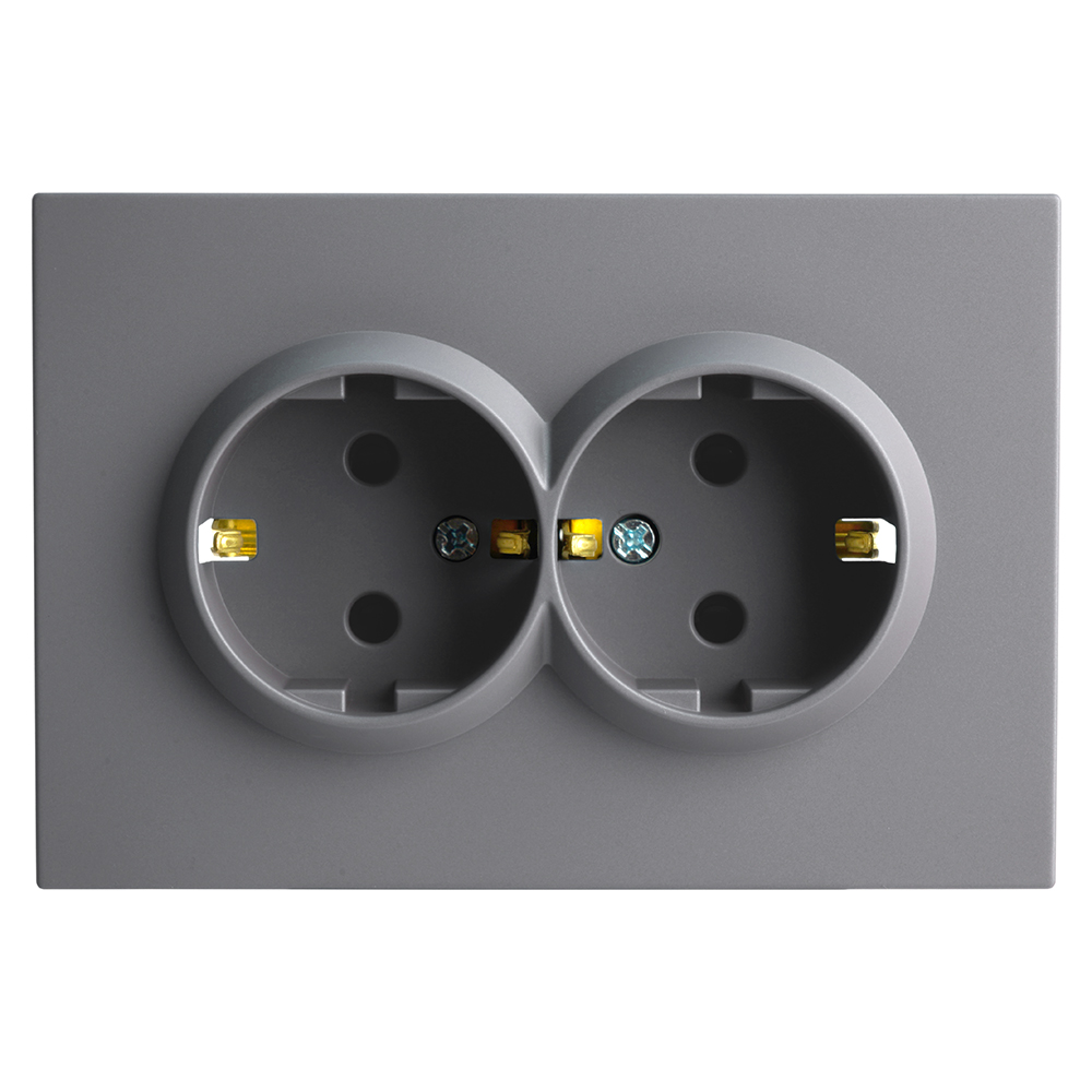 Розетка 2-местная с з/ш, с/з, СЗК, 250В, 16А, серия Эмили, RST16-5114-05ZK, черный уголь, soft touch