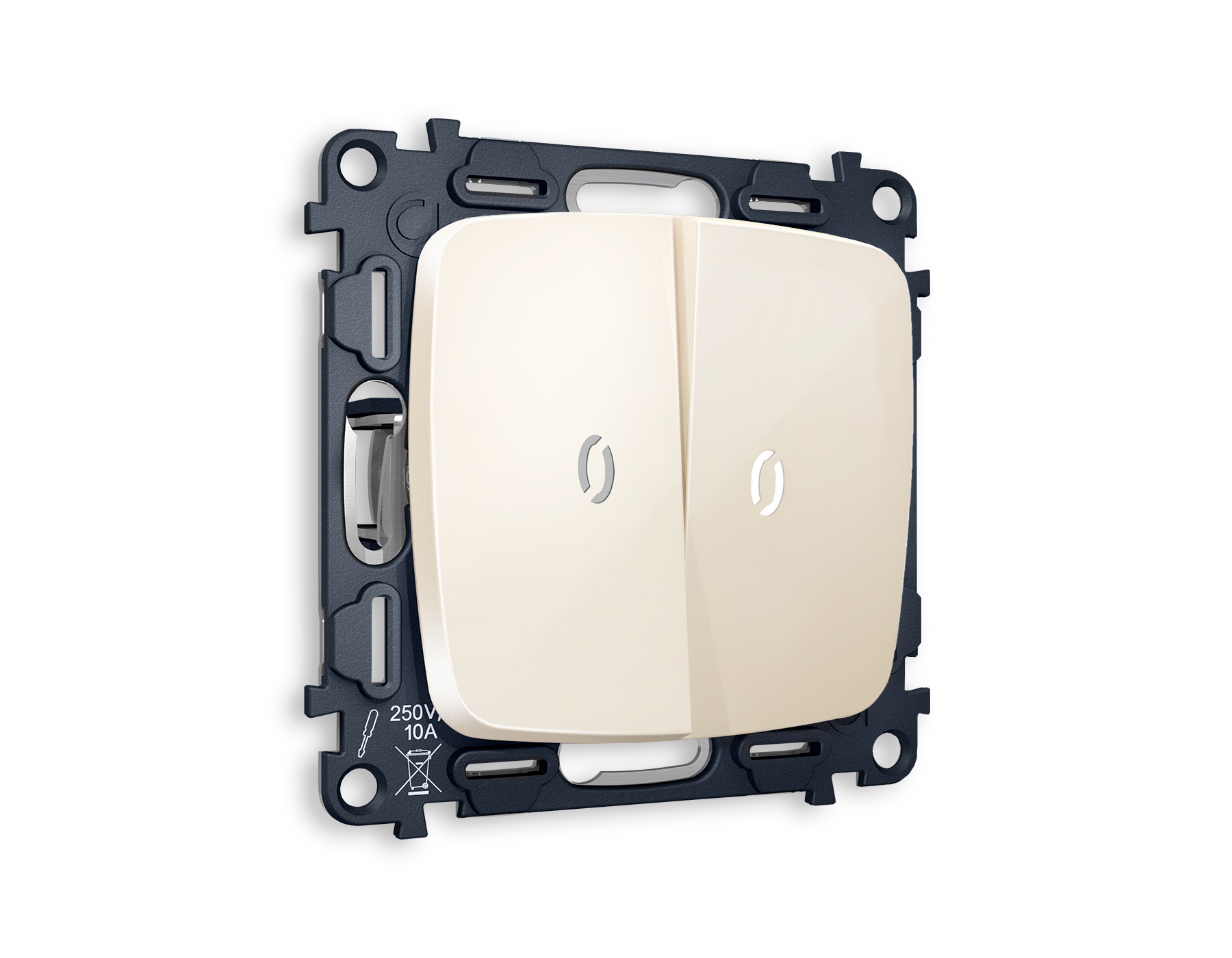 MO304015 Комплект механизма 2-кл выкл с подсв 5600K OMEGA Бежевый глянец QUANT(OP3040,VM115,G14W)