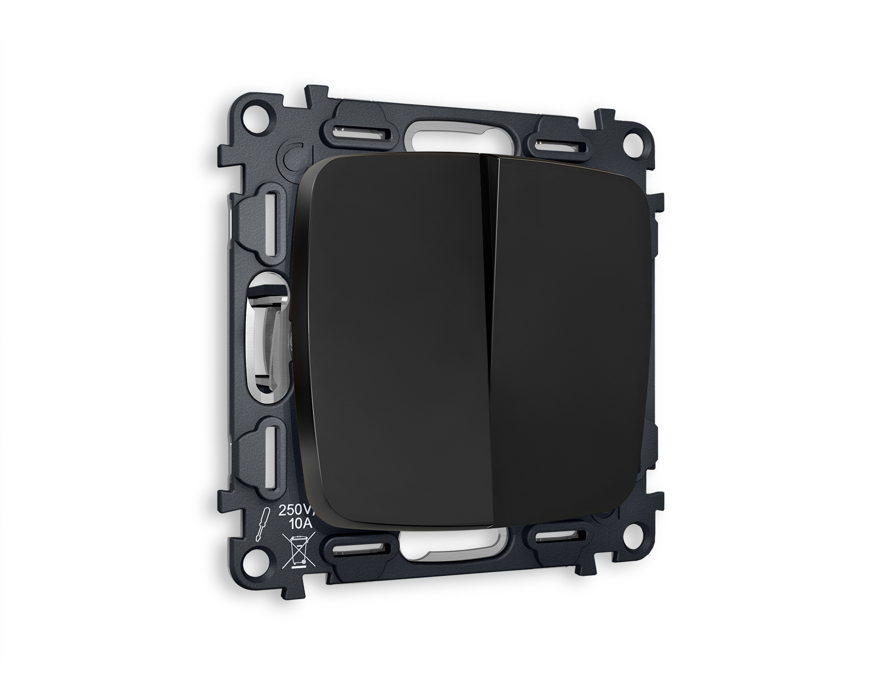 MO803020 Комплект механизма 2-кл проходного выключателя OMEGA Черный матовый QUANT (OP8030, VM120)