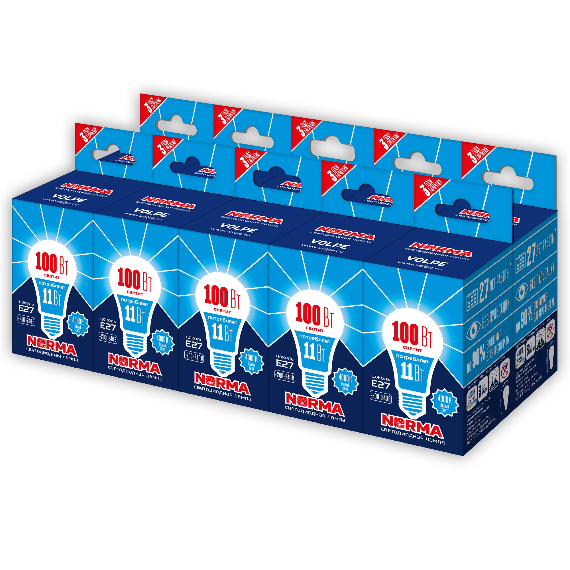 Лампа светодиодная UNIEL LED-A60-11W/NW/E27/FR/NR Набор из 10штук 2