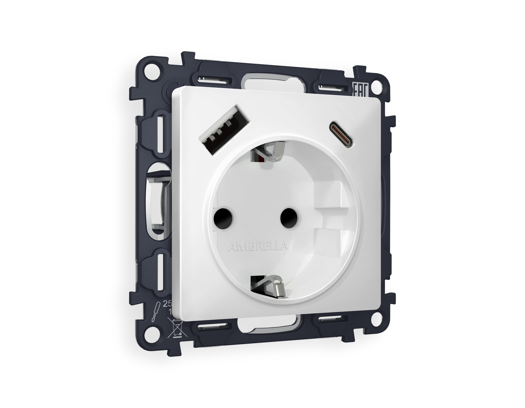 MA130010 Комплект механизма электр розетки ALFA Белый матовый 2USB A+C 20W QUANT (AP1300,VM160)