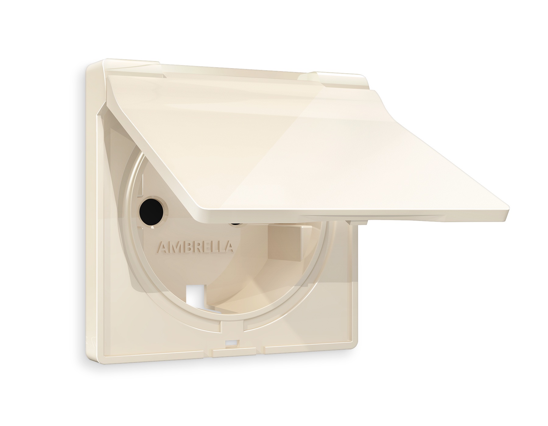 AP3080 Лицевая панель ALFA (Бежевый глянец) для электр розетки с/з со шторками и крышкой IP44 QUANT