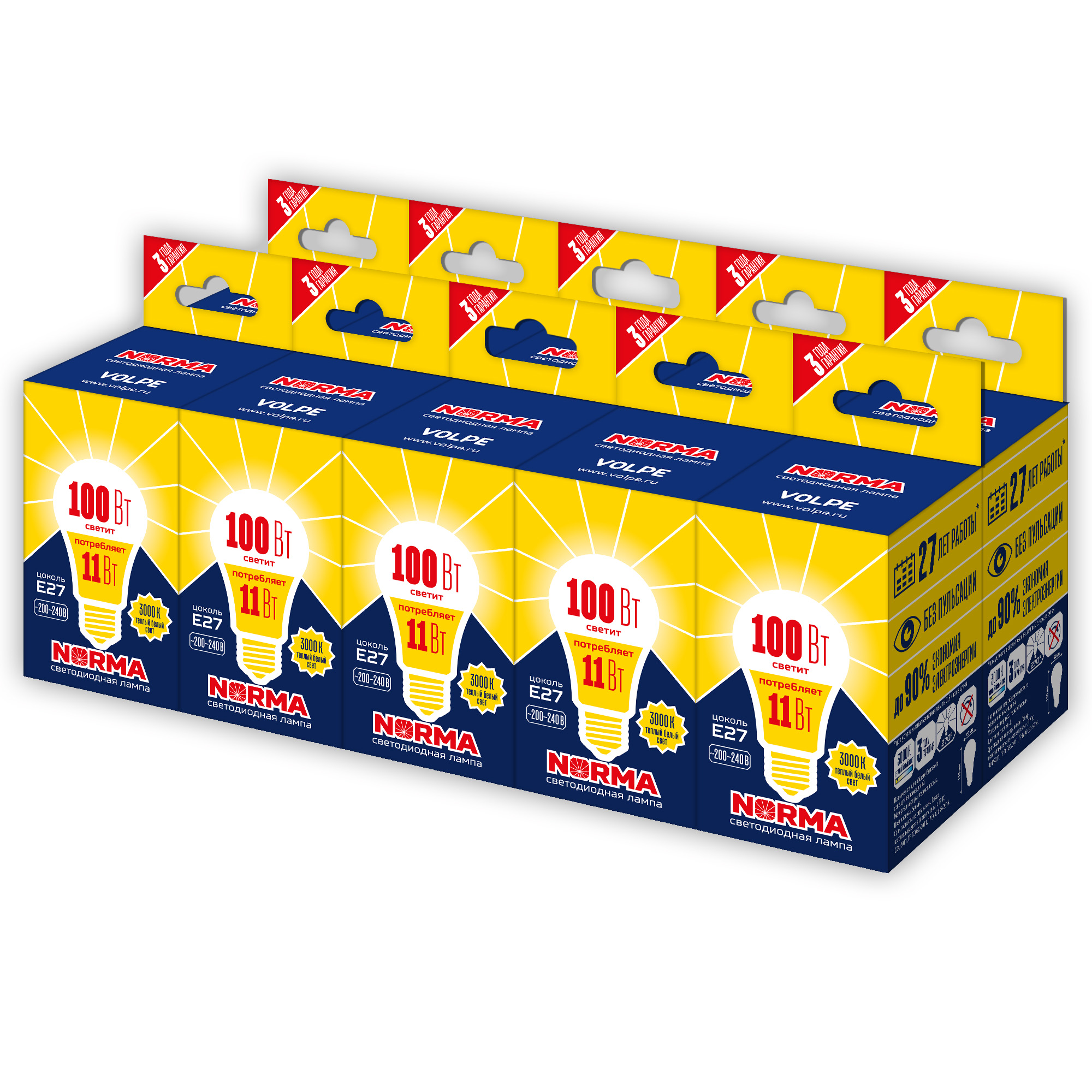 Лампа светодиодная UNIEL LED-A60-11W/WW/E27/FR/NR Набор из 10штук 2