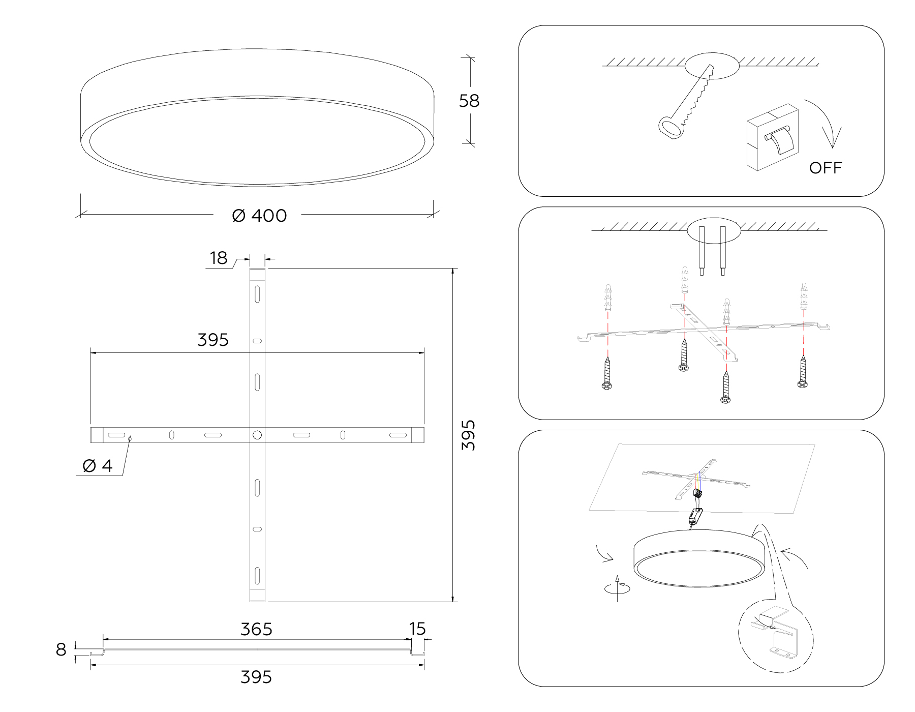 Светильник светодиодный Ambrella FV5527 WH белый LED 45W 3000K D400*58 (Без ПДУ)