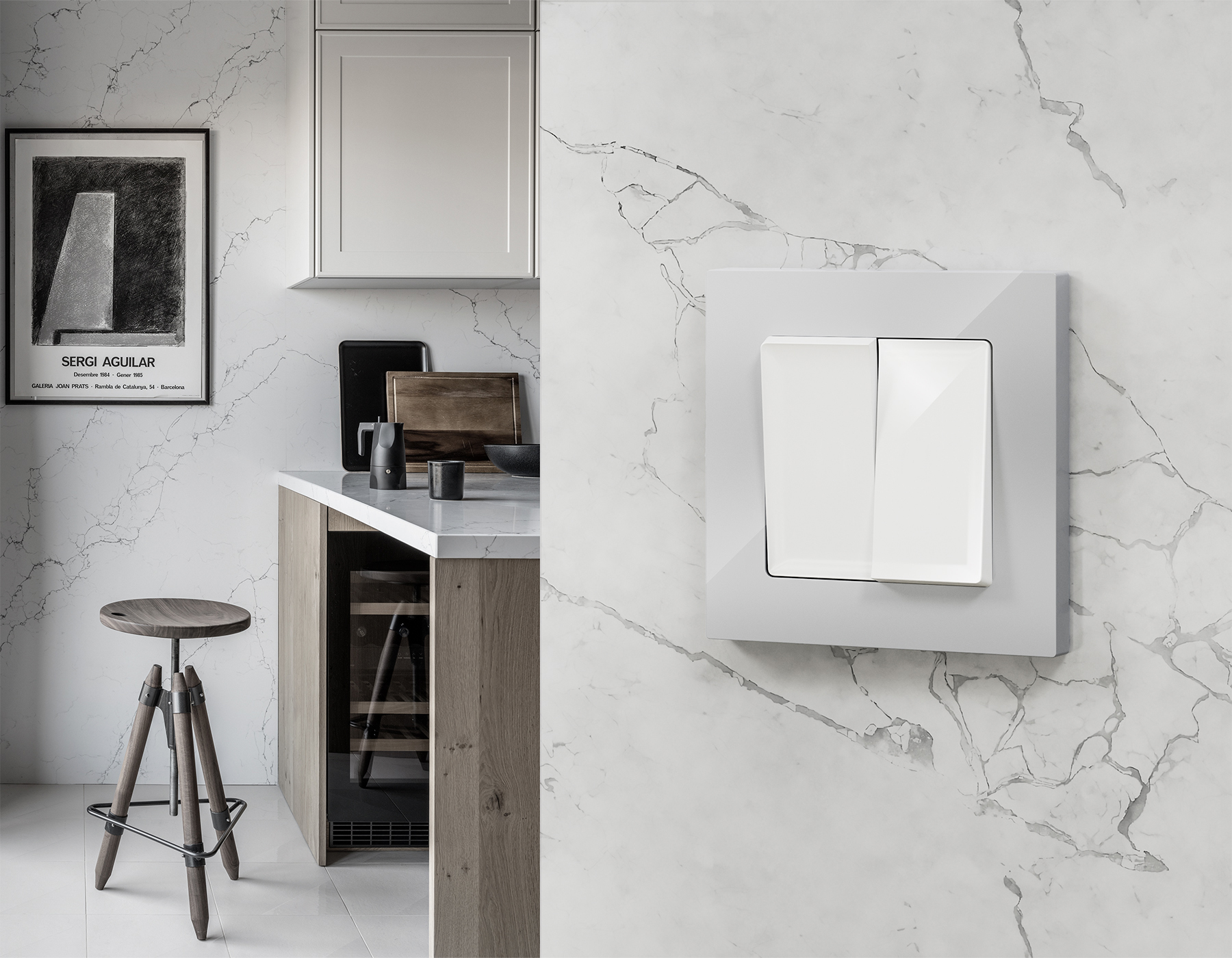 MA103020 Комплект механизма 2-кл проходного выключателя ALFA Белый глянец QUANT (AP1030, VM120)