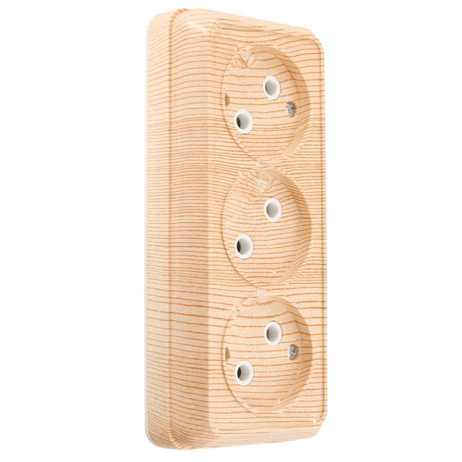 Розетка 3-х местная горизонтальная 2П открытой установки IP20 10A сосна "Альфа" General