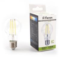 Лампа светодиодная FERON LB-615 15W 230V E27 4000K филамент A60 прозрачная