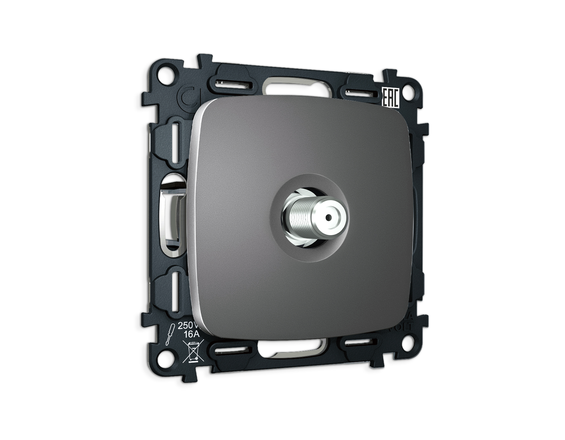 MO663050 Комплект механизма TV розетки SAT 5-2400MHz 3.5dB OMEGA Антрацит серый QUANT (OP6630, VM215