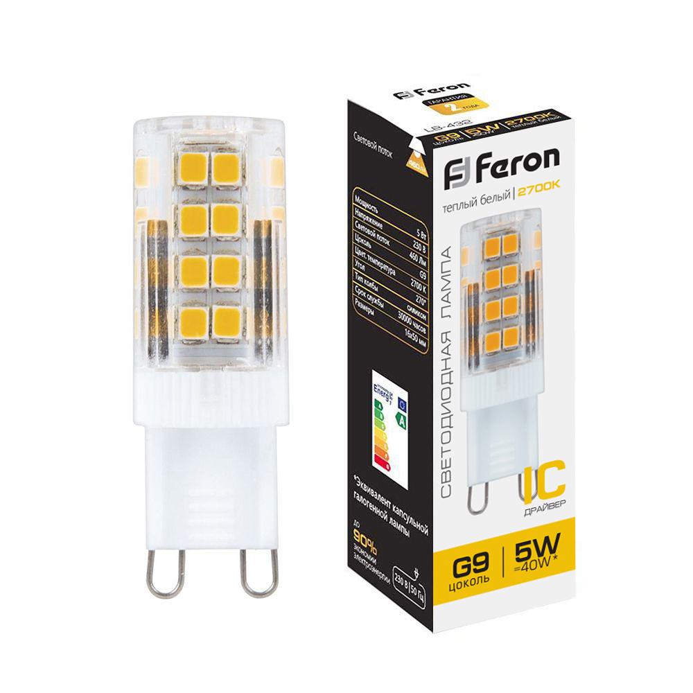 Лампа светодиодная FERON LB-432 5W 230V G9 2700K