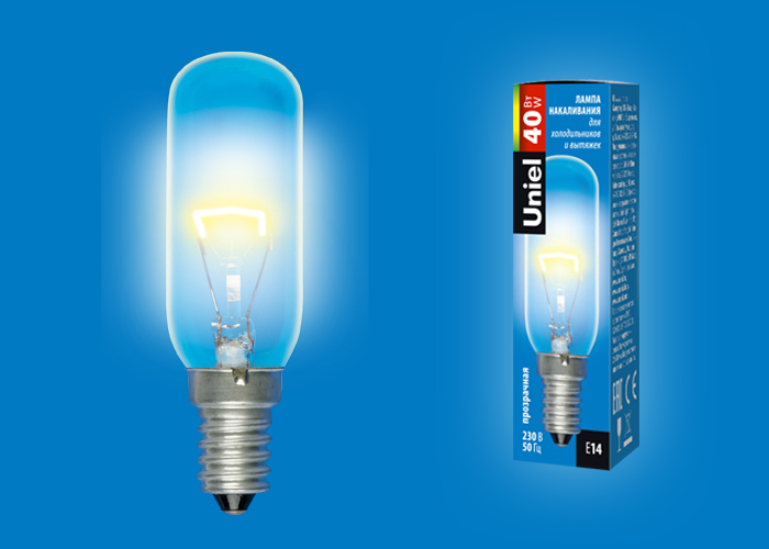 Лампа накаливания UNIEL IL-F25-CL-40/E14 для холодильников и вытяжки, 40Вт. Прозрачная. Картон