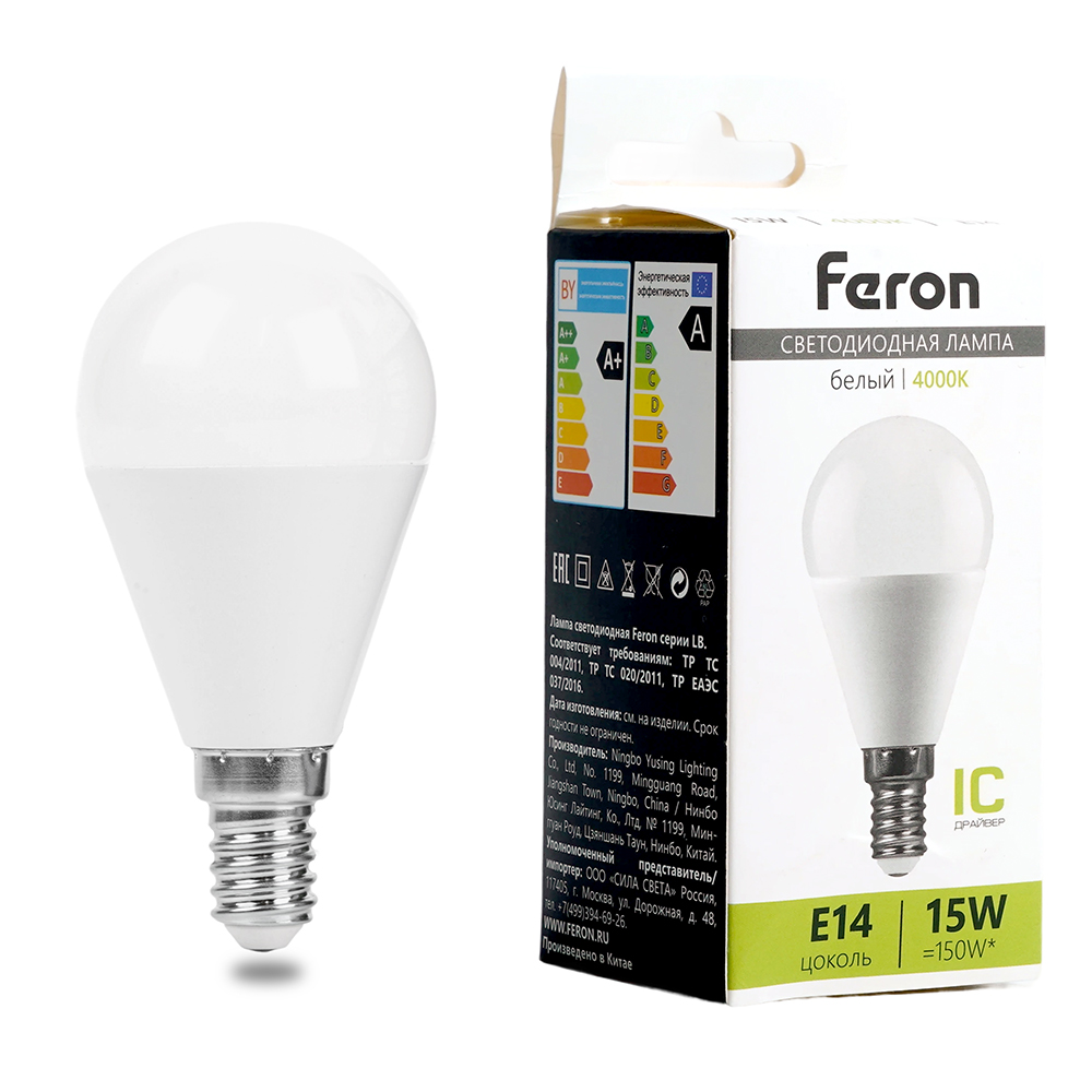 Лампа светодиодная FERON LB-990 15W 230V E14 4000K G45 