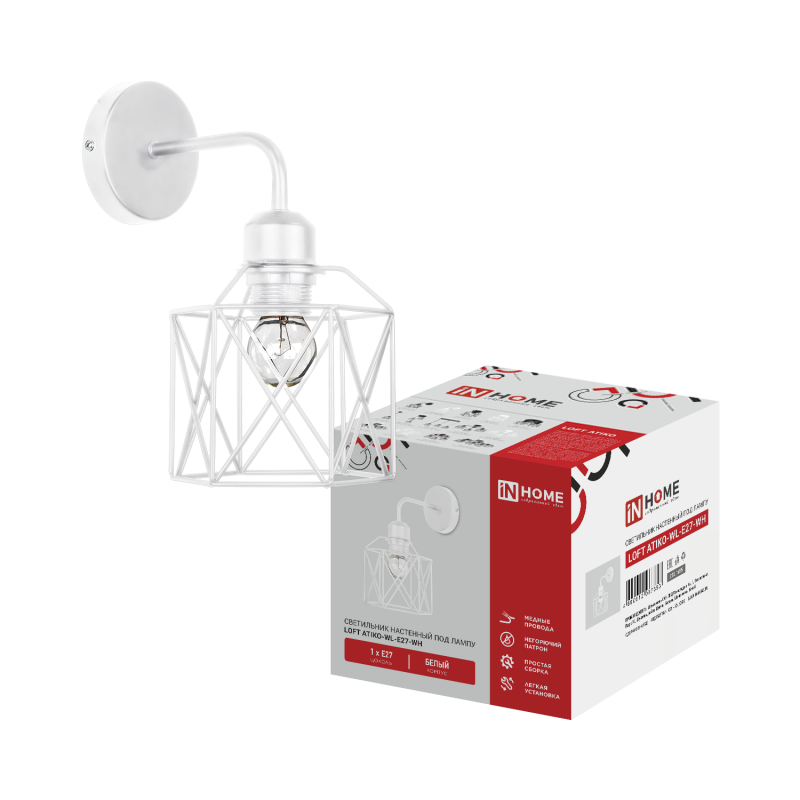 Светильник настенный под лампу LOFT ATIKO-WL-E27-WH Е27 белый IN HOME