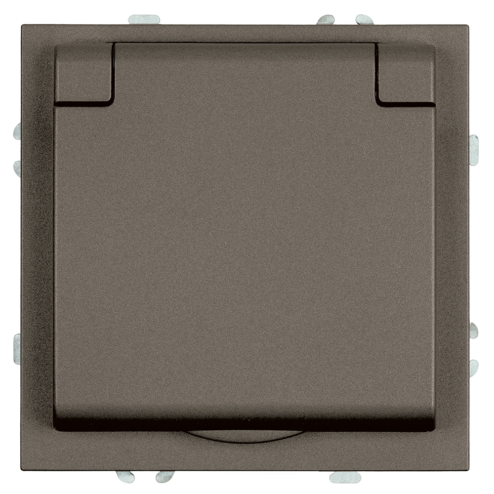 Розетка 1-местная с крышкой с защ. штор с/з, 250В, 16А, серия Эмили, RST16-5112-09, антрацит 