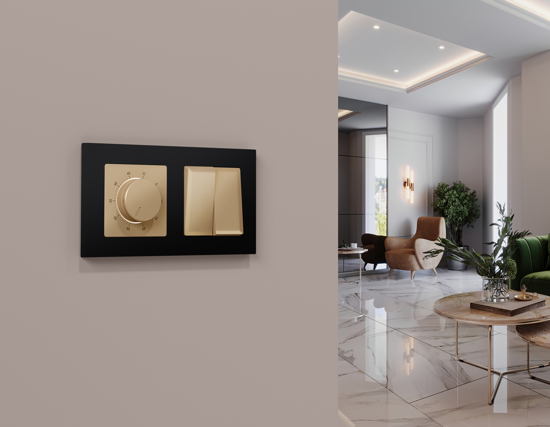 MA603030 Комплект механизм 2-клавишного перекрестного выключателя 10A-250V ALFA Шампань QUANT (AP603