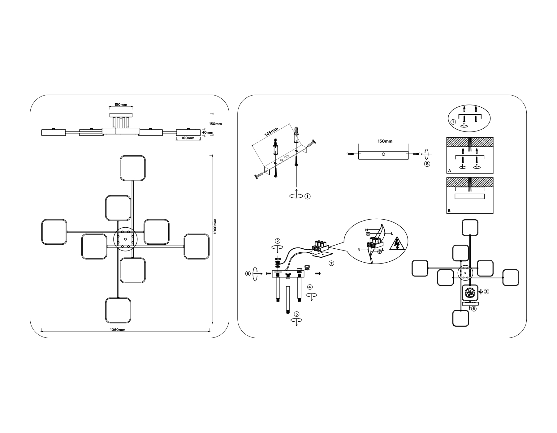 Светильник светодиодный подвесной AMBRELLA FL516348/8 BK/GD черный/золото 144W 3000-6000K (без ПДУ)