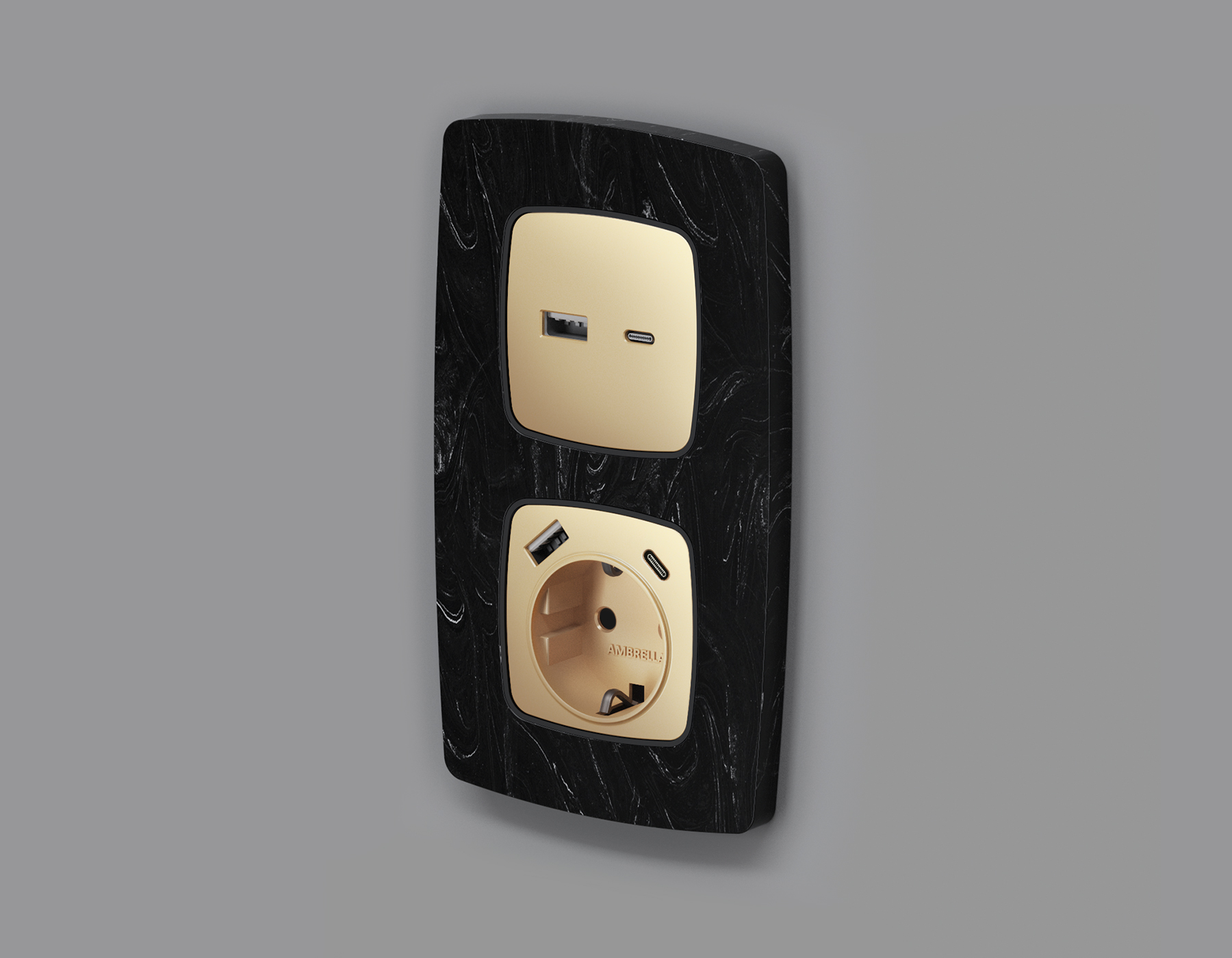 OP6100 Лицевая панель OMEGA (Шампань) для электрической розетки с/з со шторками 2USB тип A+C QUANT