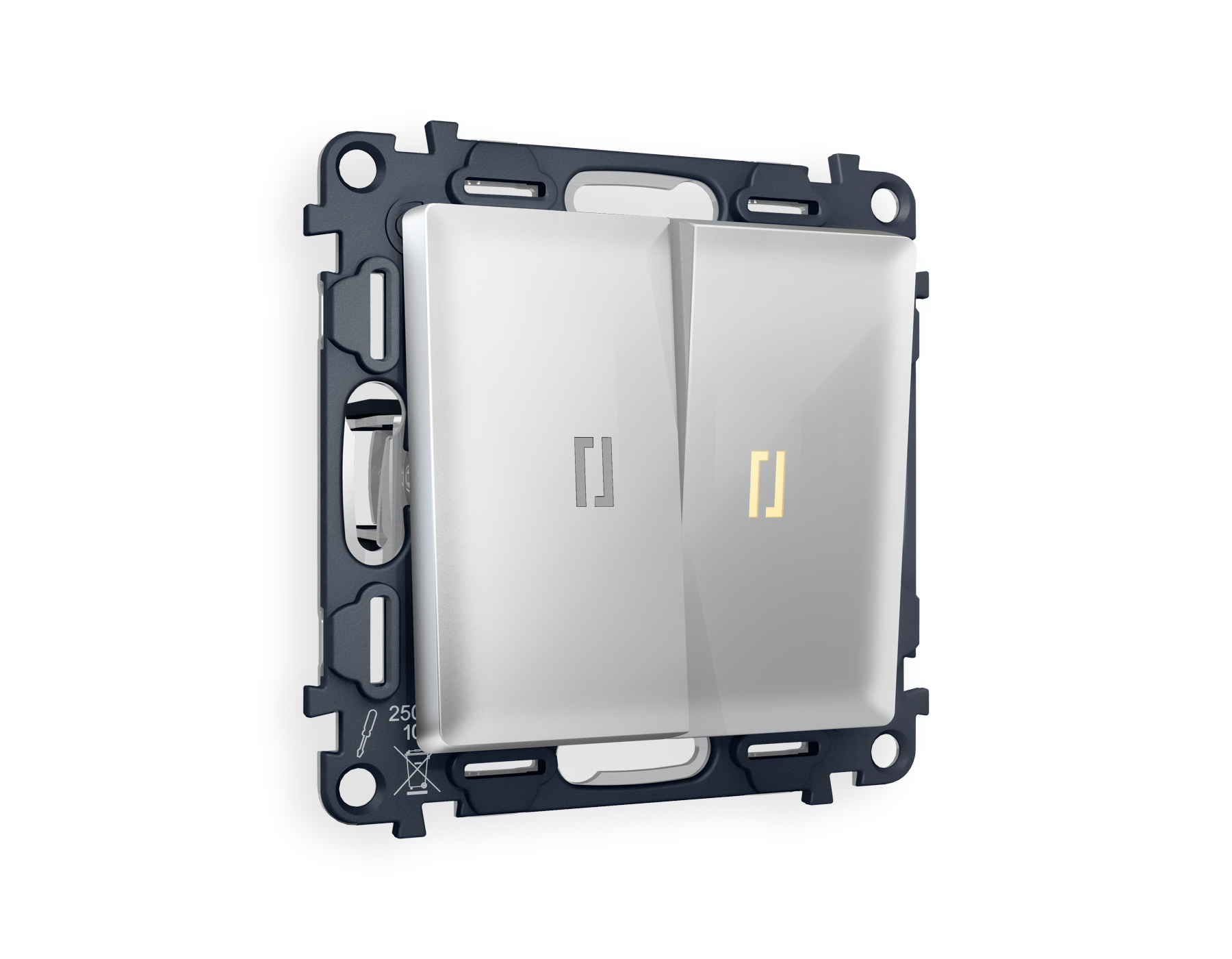 MA404030 Комплект механизма 2-кл прох.выкл с подсв 3200K ALFA Серебр глянец QUANT(AP4040,VM120,G22Y)