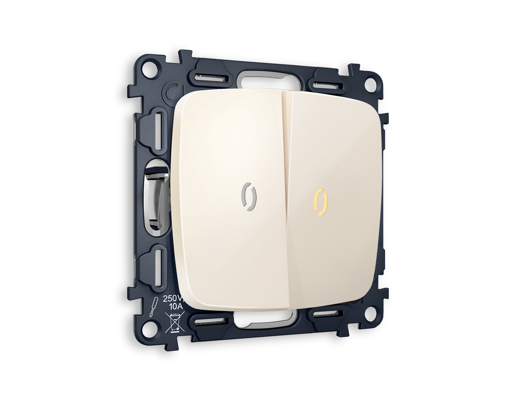 MO304010 Комплект механизма 2-кл выкл с подсв 3200K OMEGA Бежевый глянец QUANT(OP3040,VM115,G11Y)