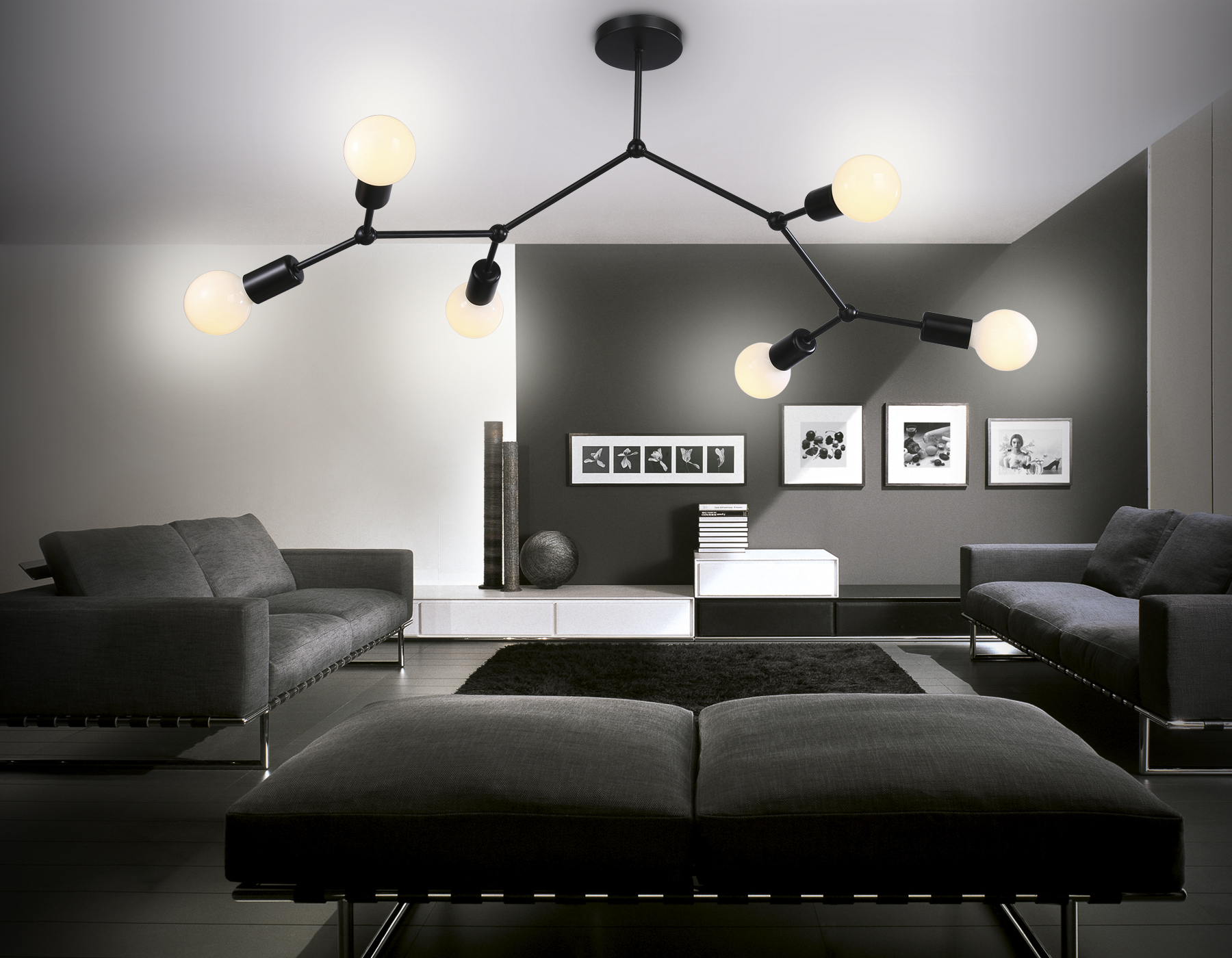 Потолочный светильник в стиле лофт Ambrella TR8036/6 BK черный E27*6 max 40W D670*590