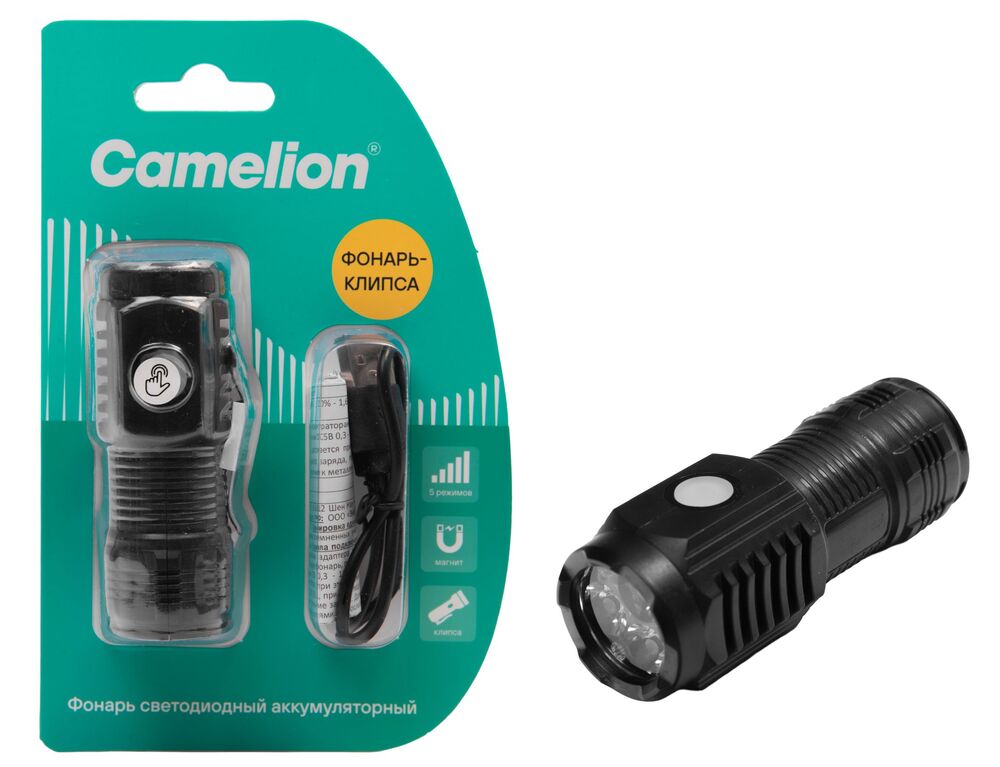 Фонарь CAMELION LED29358 (аккум. 3,7В, черный, 3 LED, 3 Вт, 5 реж., Type - C, блист.)
