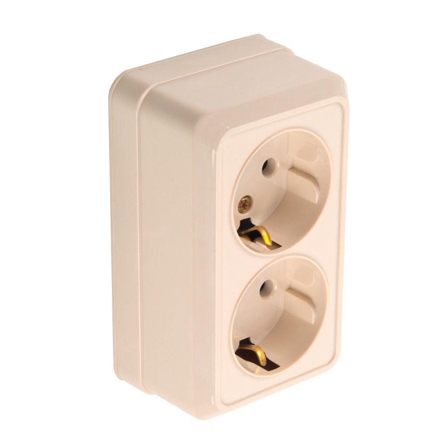 Розетка двойная 2П+3 открытой установки IP20 16А 250В (керамика) слоновая кость "Альфа" General
