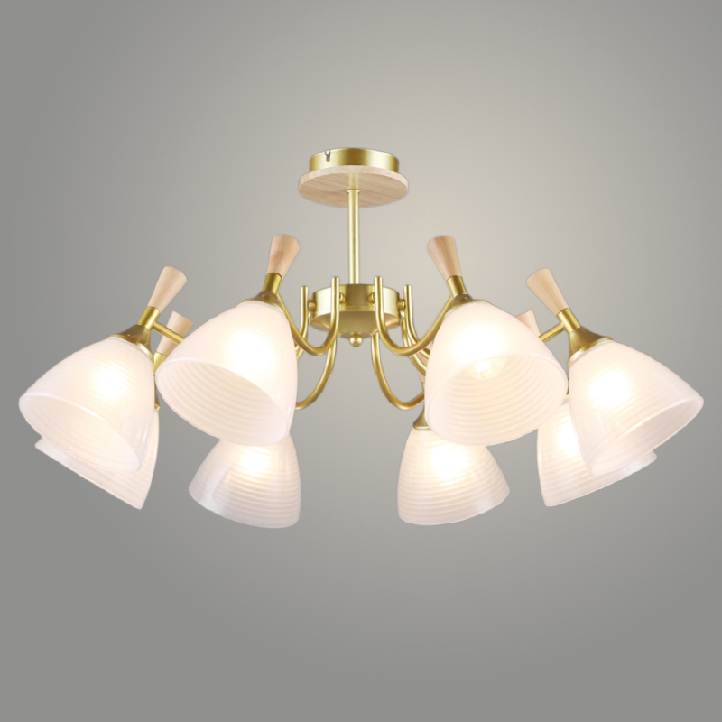 Люстра N6345/8 GD+WOOD золото 8x60W E27 d755 h365, QH24