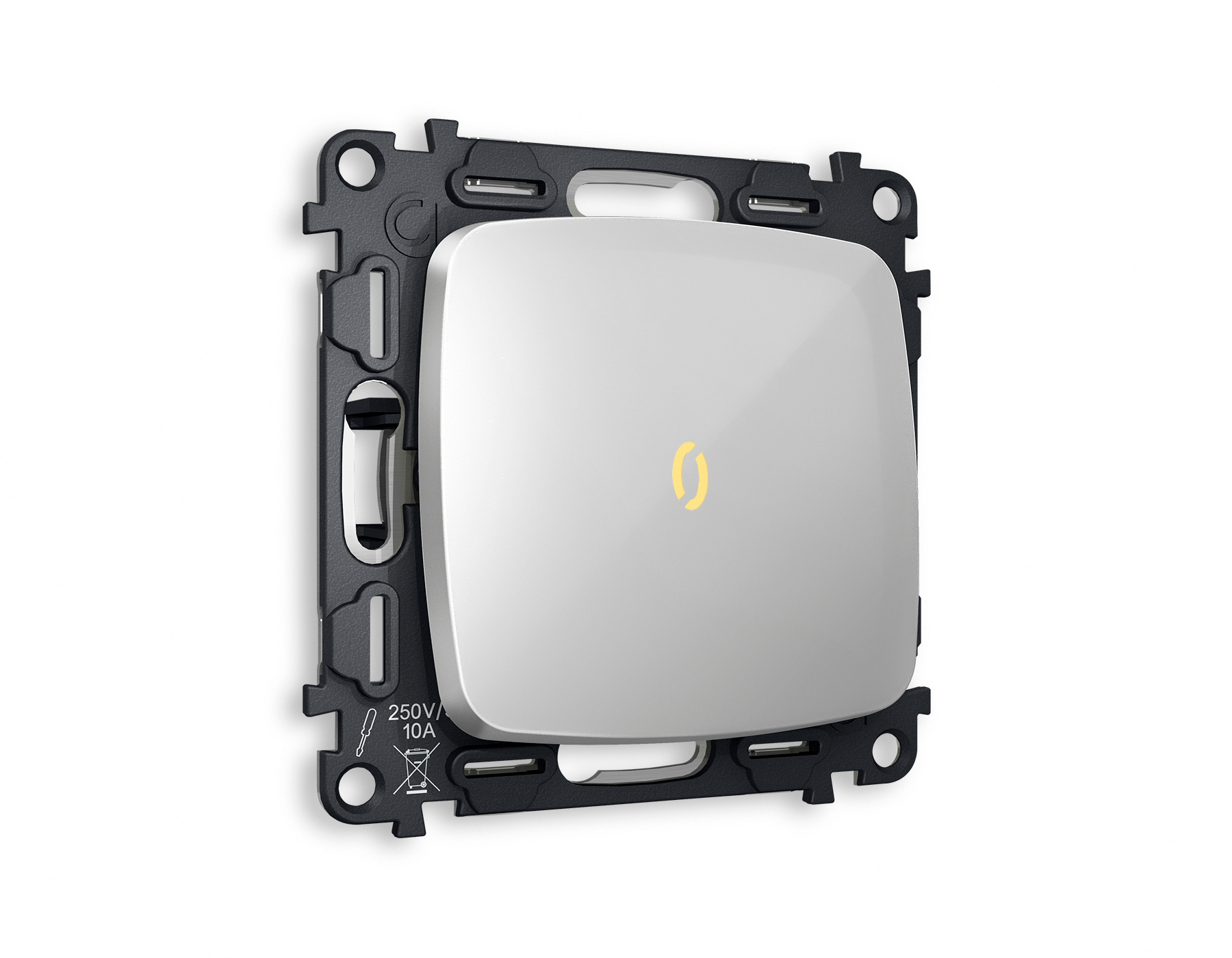 MO402030 Комплект механизма 1-кл прох.выкл подсв 3200K OMEGA Серебро глянец QUANT(OP4020,VM105,G22Y)