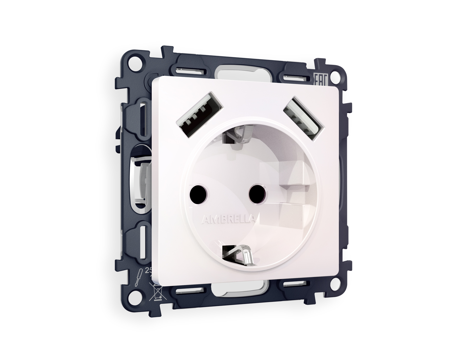 MA209010 Комплект механизма электр розетки ALFA Жемчуг 2USB A+A 18W быст.зар с/з QUANT(AP2090,VM155)