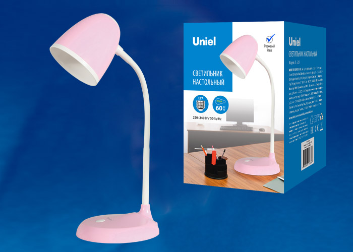 Светильник настольный UNIEL TLI-228 PINK E27 60W. Механический выключатель. Розовый.