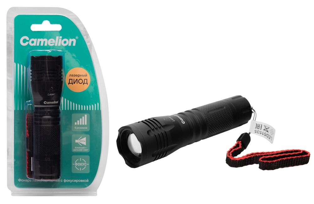 Фонарь CAMELION LED51535  (черный, LD, ZOOM, 5 реж 3XLR03, алюм.,откр. блистер)